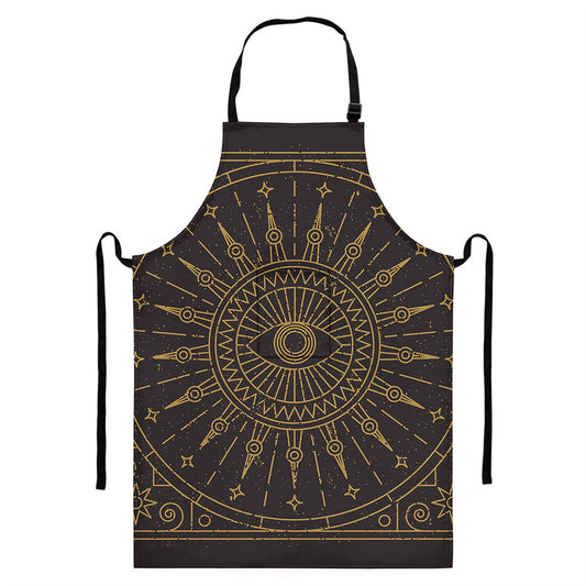 Sun All Seeing Eye Print Bib Apron With Pocket