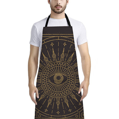 Sun All Seeing Eye Print Bib Apron With Pocket