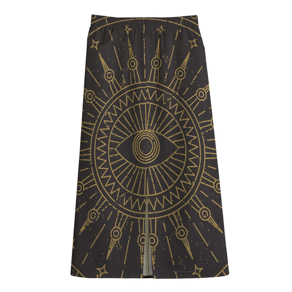 Sun All Seeing Eye Print Cotton Front Slit Maxi Skirt