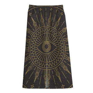 Sun All Seeing Eye Print Cotton Front Slit Maxi Skirt