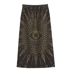 Sun All Seeing Eye Print Cotton Front Slit Maxi Skirt