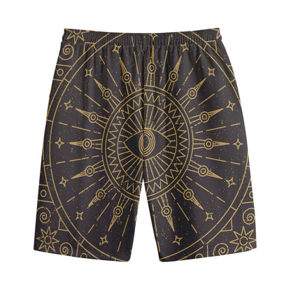 Sun All Seeing Eye Print Cotton Shorts