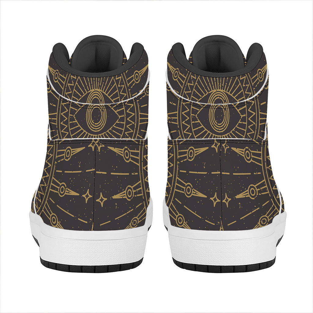 Sun All Seeing Eye Print High Top Leather Sneakers
