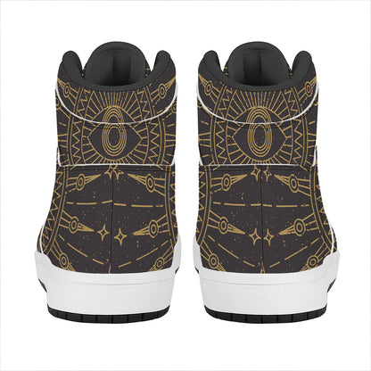 Sun All Seeing Eye Print High Top Leather Sneakers