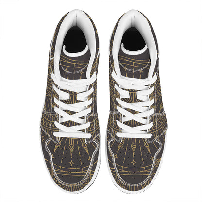 Sun All Seeing Eye Print High Top Leather Sneakers