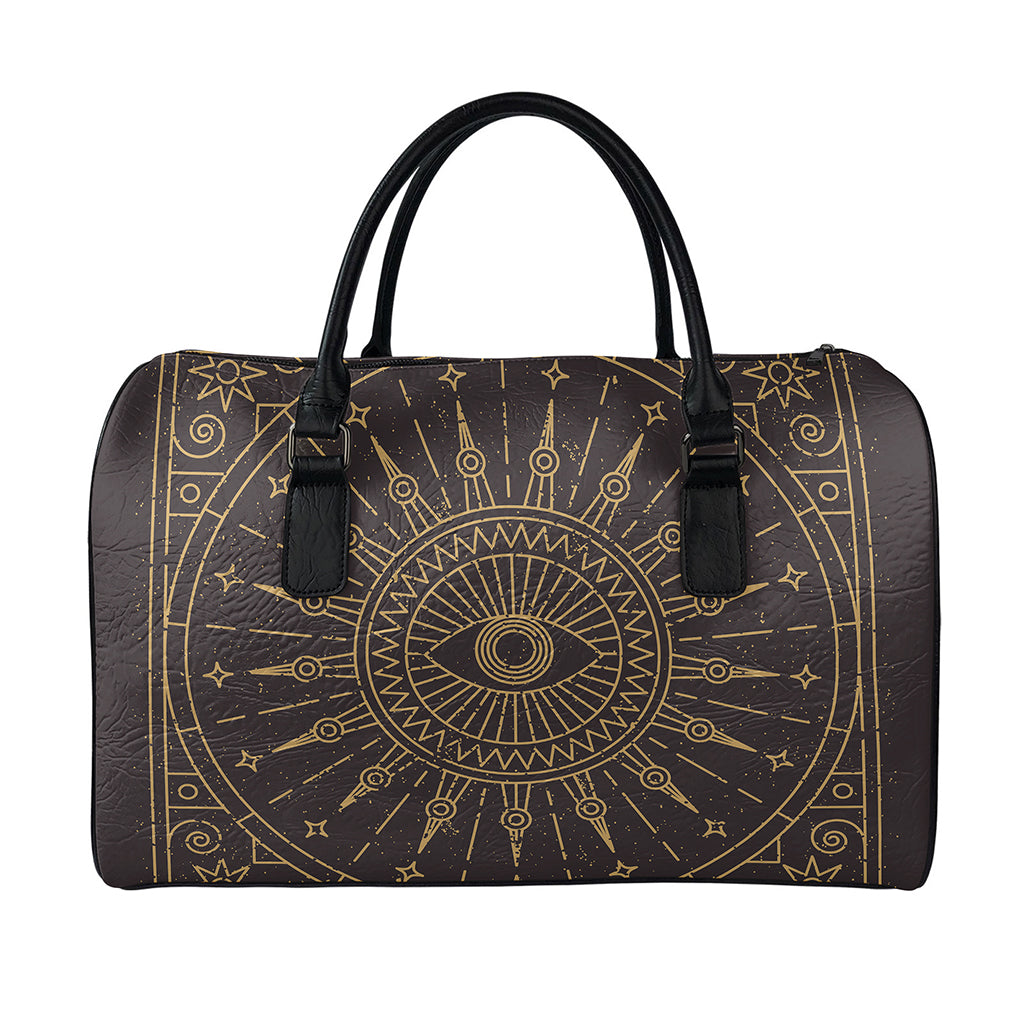 Sun All Seeing Eye Print Leather Duffle Bag
