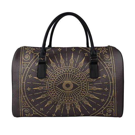 Sun All Seeing Eye Print Leather Duffle Bag