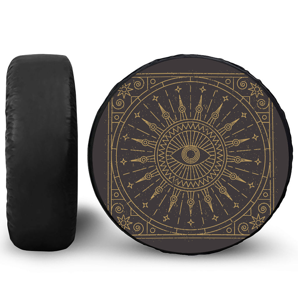 Sun All Seeing Eye Print Leather Spare Tire Cover