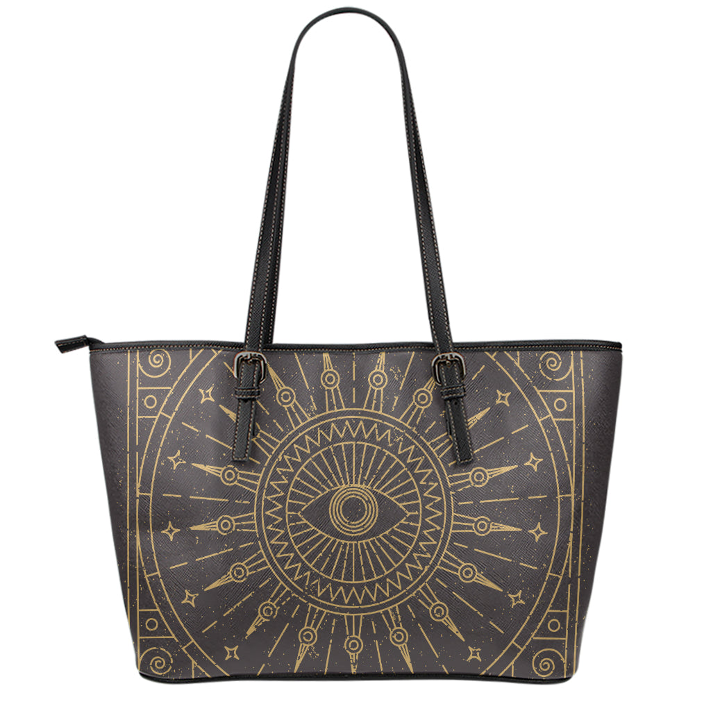 Sun All Seeing Eye Print Leather Tote Bag