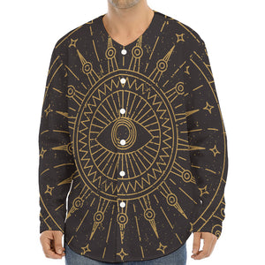 Sun All Seeing Eye Print Long Sleeve Baseball Jersey