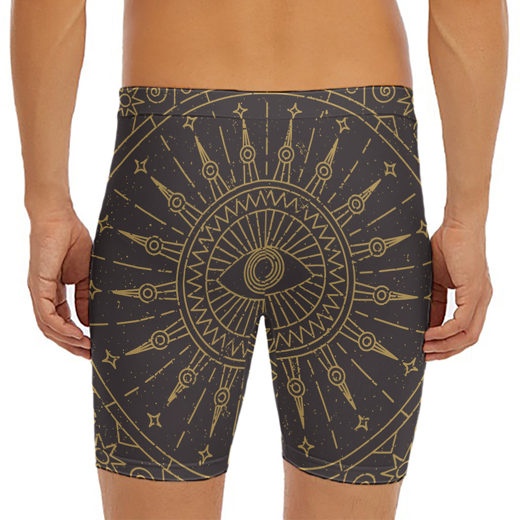 Sun All Seeing Eye Print Men's Long Boxer Briefs