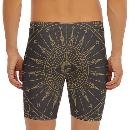 Sun All Seeing Eye Print Men's Long Boxer Briefs