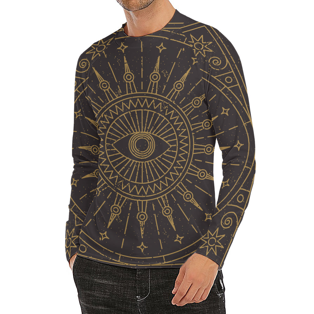 Sun All Seeing Eye Print Men's Long Sleeve Rash Guard