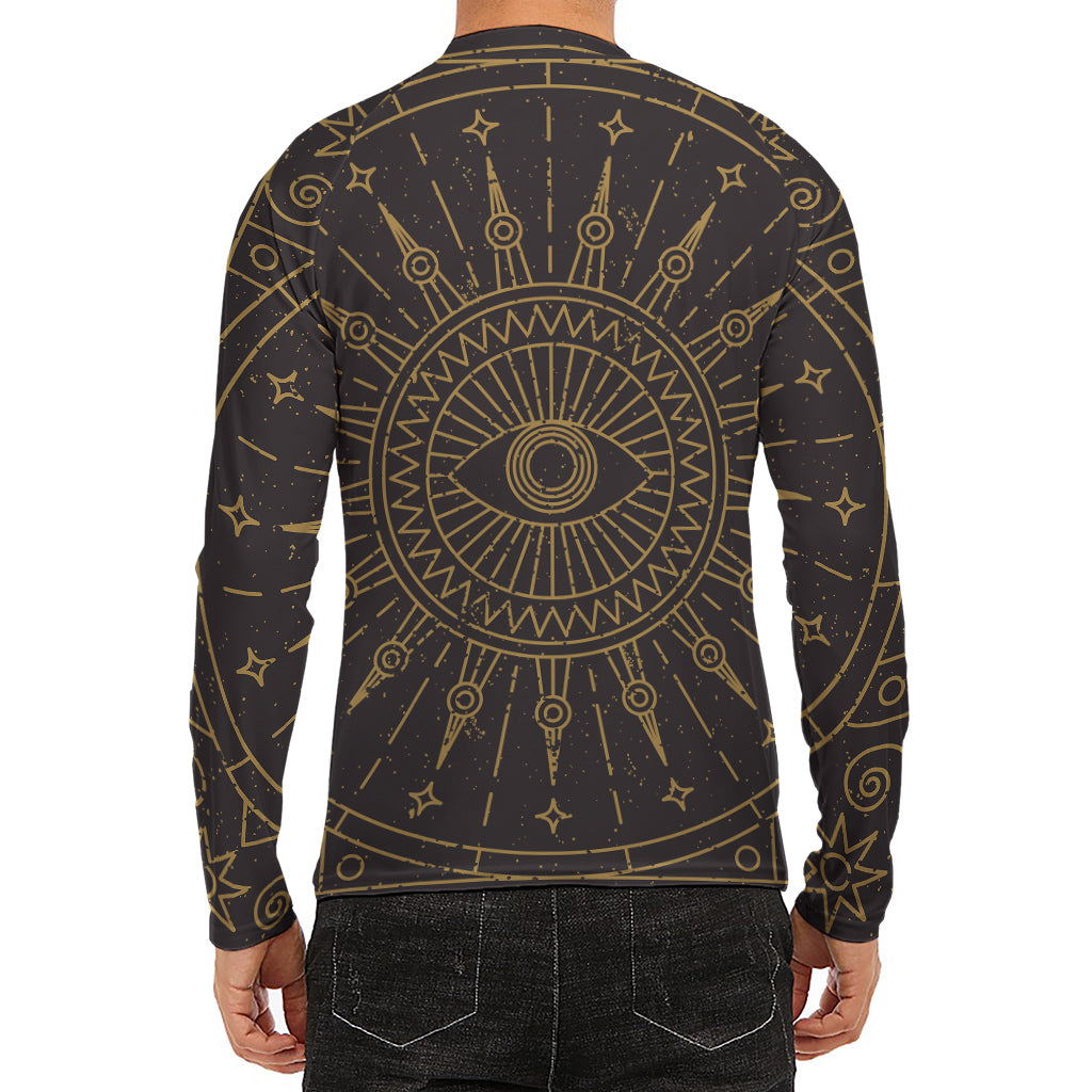 Sun All Seeing Eye Print Men's Long Sleeve Rash Guard