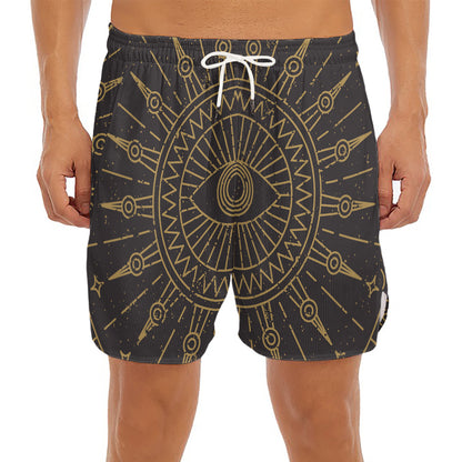 Sun All Seeing Eye Print Men's Split Running Shorts