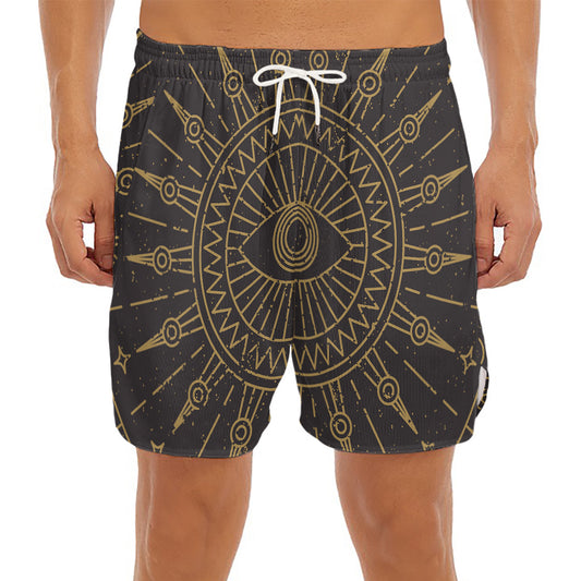 Sun All Seeing Eye Print Men's Split Running Shorts