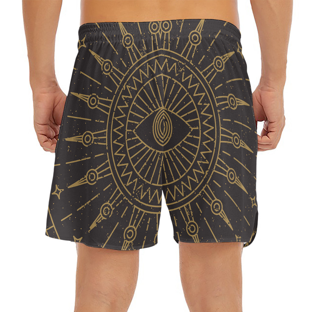 Sun All Seeing Eye Print Men's Split Running Shorts