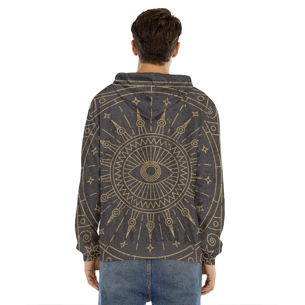 Sun All Seeing Eye Print Men's Velvet Pullover Hoodie