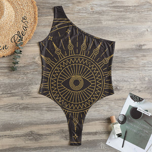 Sun All Seeing Eye Print One Shoulder Bodysuit