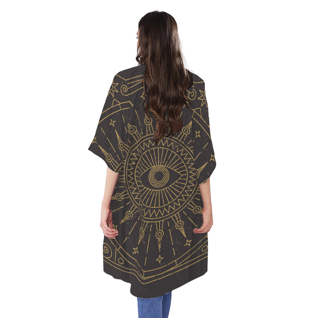 Sun All Seeing Eye Print Open Front Beach Cover Up