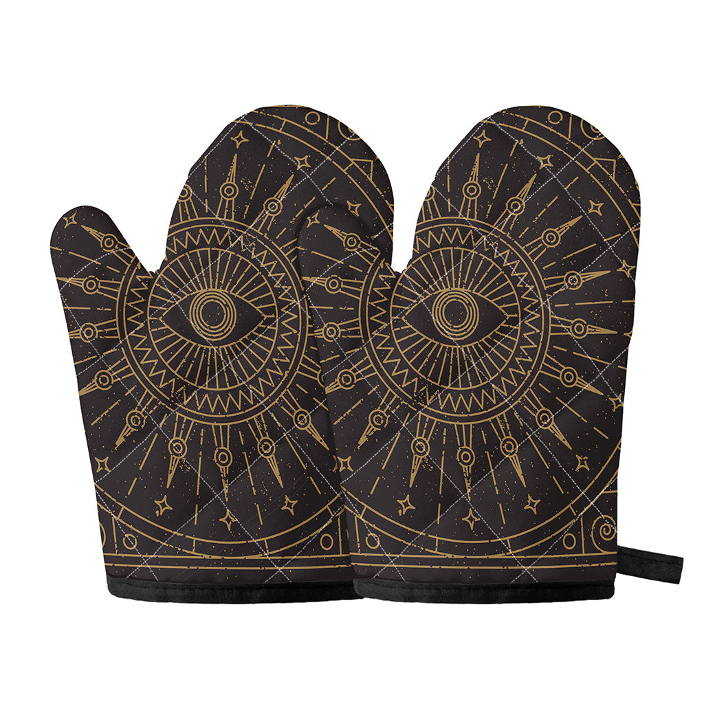 Sun All Seeing Eye Print Oven Mitts