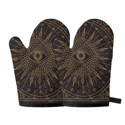 Sun All Seeing Eye Print Oven Mitts
