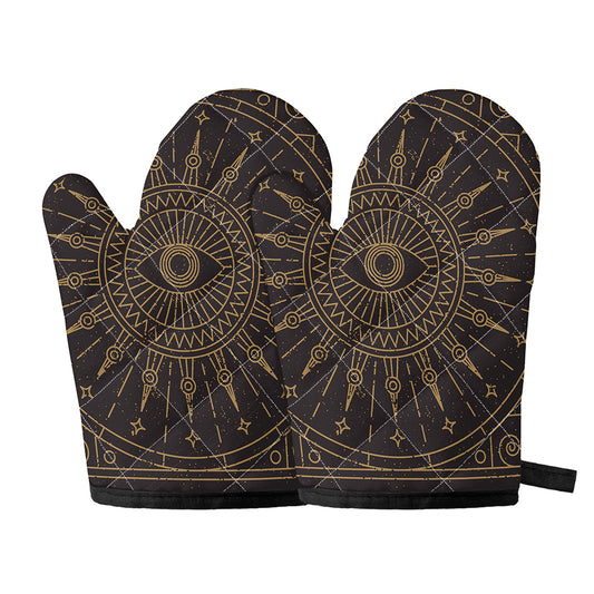 Sun All Seeing Eye Print Oven Mitts