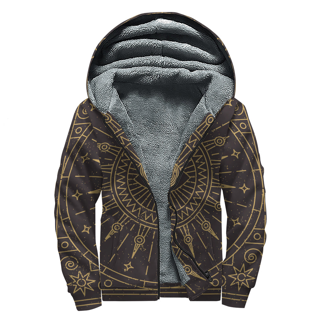 Sun All Seeing Eye Print Sherpa Lined Zip Up Hoodie