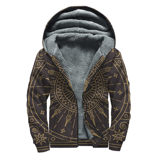 Sun All Seeing Eye Print Sherpa Lined Zip Up Hoodie