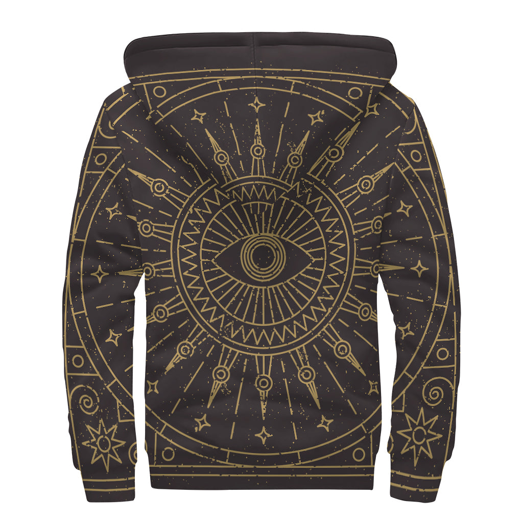 Sun All Seeing Eye Print Sherpa Lined Zip Up Hoodie