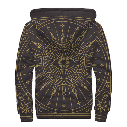 Sun All Seeing Eye Print Sherpa Lined Zip Up Hoodie