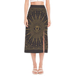 Sun All Seeing Eye Print Side Slit Midi Skirt