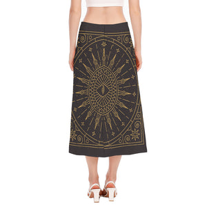 Sun All Seeing Eye Print Side Slit Midi Skirt