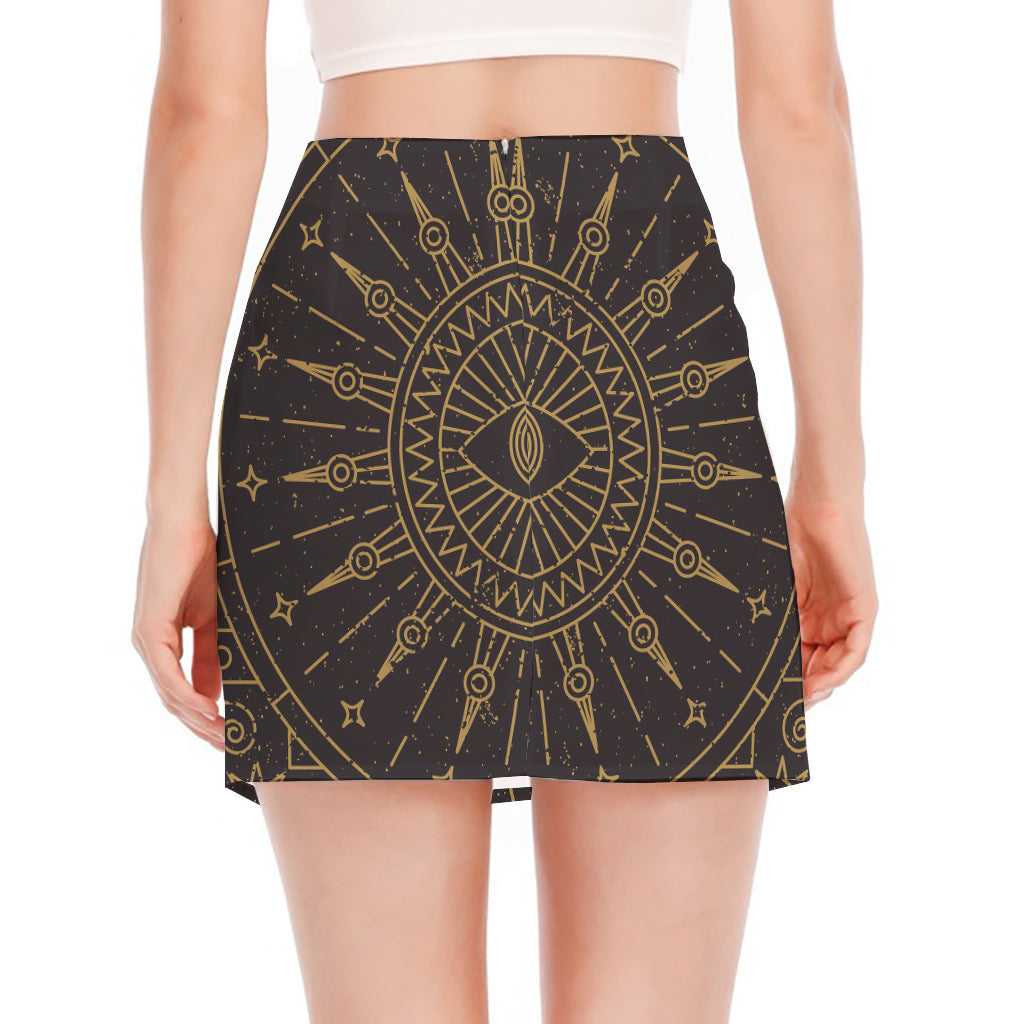 Sun All Seeing Eye Print Side Slit Mini Skirt