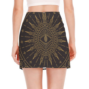 Sun All Seeing Eye Print Side Slit Mini Skirt