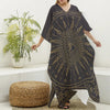 Sun All Seeing Eye Print Silk V-Neck Kaftan Dress