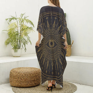 Sun All Seeing Eye Print Silk V-Neck Kaftan Dress