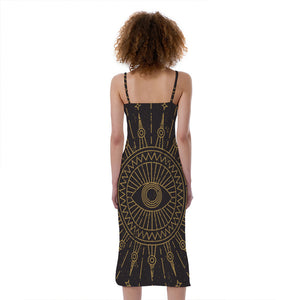 Sun All Seeing Eye Print Slim Fit Midi Cami Dress