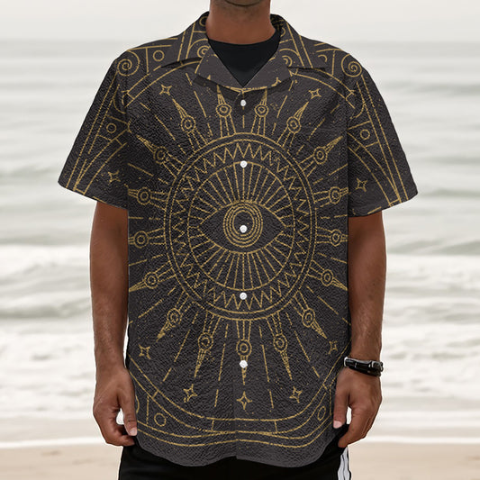 Sun All Seeing Eye Print Textured Short Sleeve Shirt