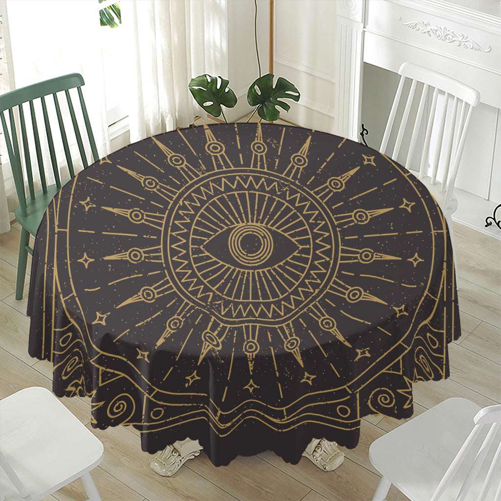 Sun All Seeing Eye Print Waterproof Round Tablecloth