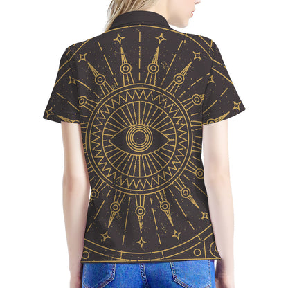 Sun All Seeing Eye Print Women's Polo Shirt