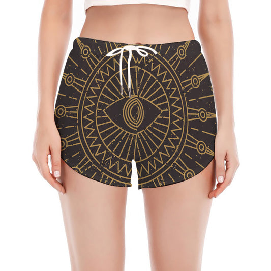Sun All Seeing Eye Print Women's Split Running Shorts