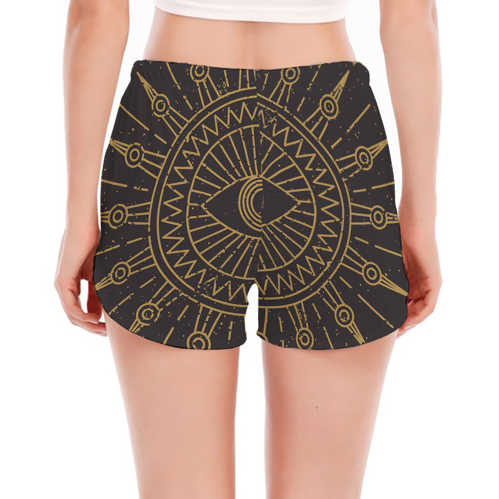 Sun All Seeing Eye Print Women's Split Running Shorts