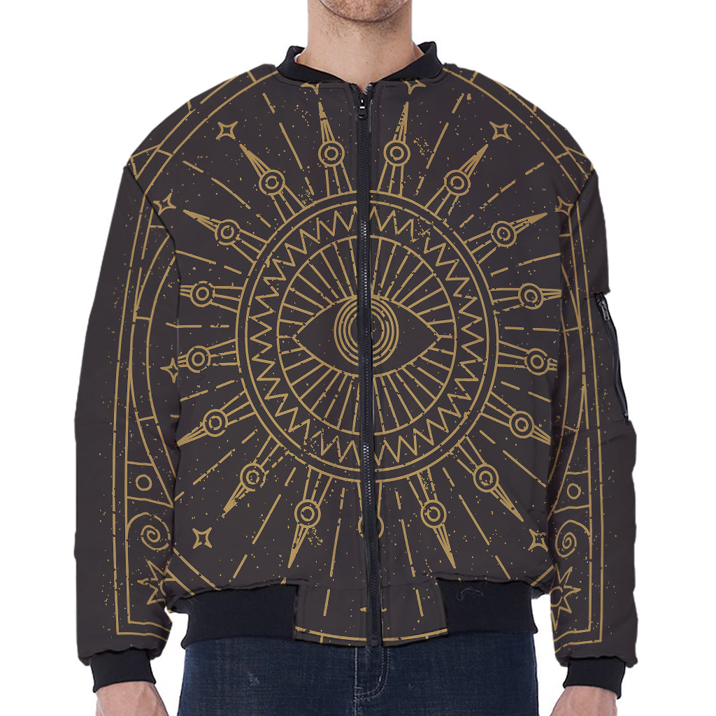 Sun All Seeing Eye Print Zip Sleeve Bomber Jacket