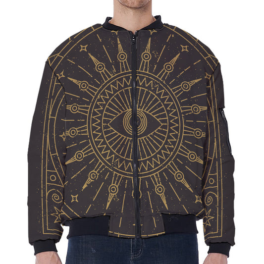 Sun All Seeing Eye Print Zip Sleeve Bomber Jacket