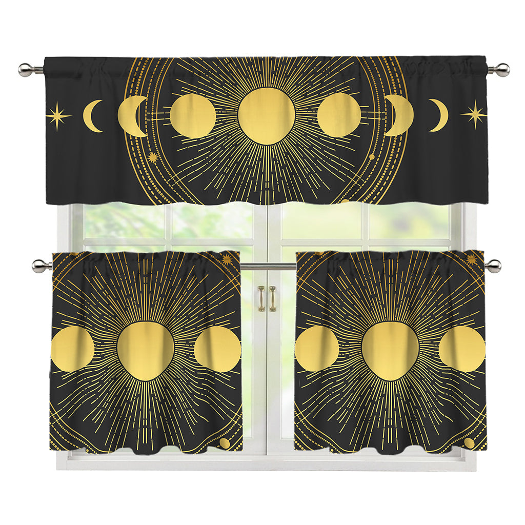 Sun And Moon Phase Print 3 Piece Kitchen Curtains