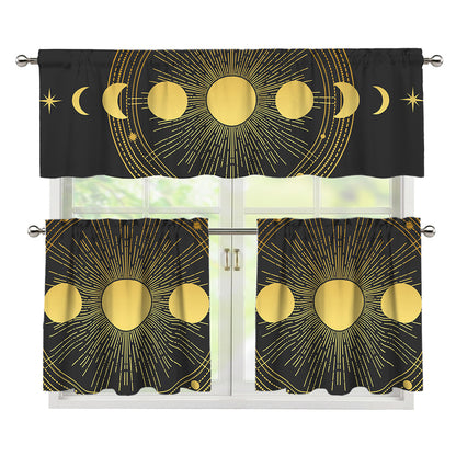Sun And Moon Phase Print 3 Piece Kitchen Curtains