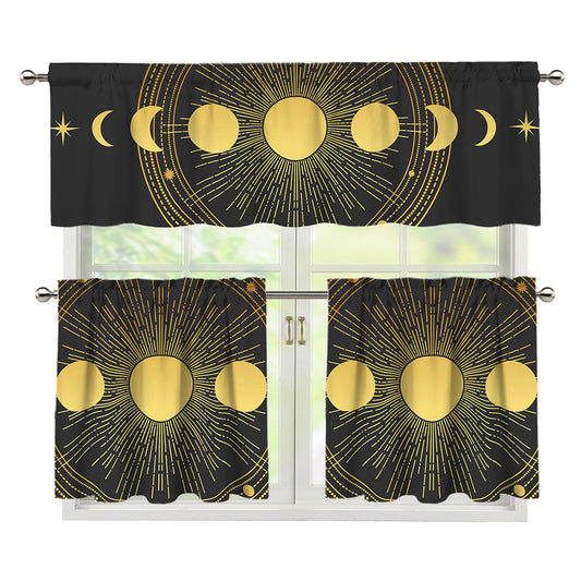 Sun And Moon Phase Print 3 Piece Kitchen Curtains