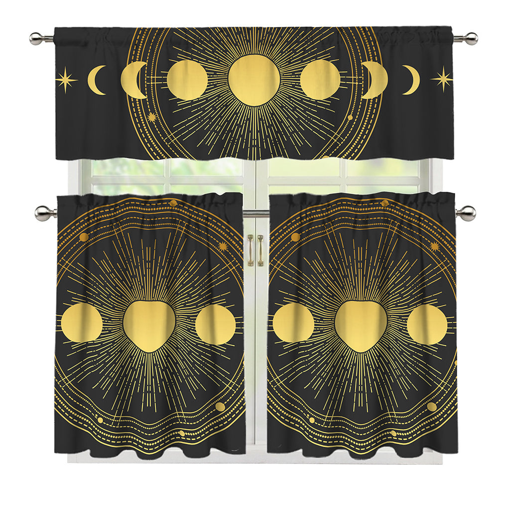 Sun And Moon Phase Print 3 Piece Kitchen Curtains