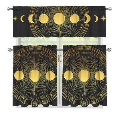 Sun And Moon Phase Print 3 Piece Kitchen Curtains